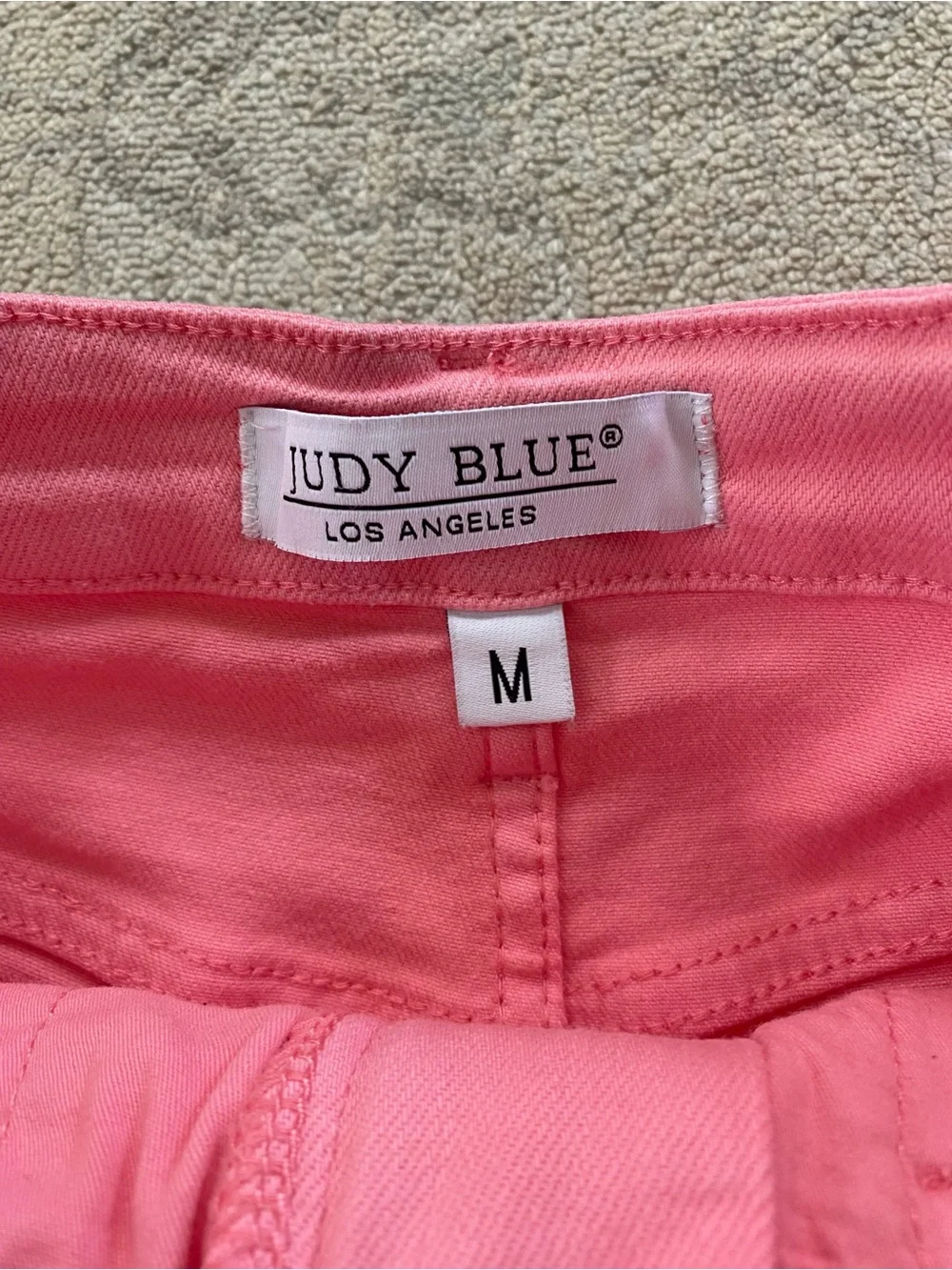 Judy Blue Tummy Control High Waist Cuffed Shorts Medium Bright Pink White